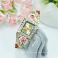 2016 Vogue Beautiful Flower Rhinestone Alloy Bangle Watch For Women B046